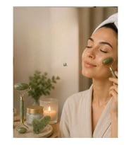 2 Parça Doğal Yeşim Taşı Yüz Masaj Seti – Çift Başlıklı Roller ve Gua Sha