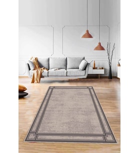 Bej Çerçeveli Kaymaz Tabanlı Makinede Yıkanabilir Halı RV055 - 100 x 160 cm