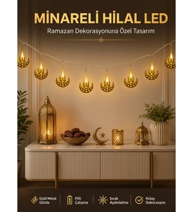 Dekoratif Minareli Hilal LED Işık Metal Gövdeli Ramazan Aydınlatma