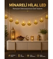 Dekoratif Minareli Hilal LED Işık Metal Gövdeli Ramazan Aydınlatma