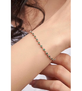 Gümüş Rose Kaplama Yeşil Zirkon Taşlı Pırlanta Modeli Su Yolu Bileklik (Yeşil-Rose Gold)