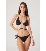 Kom Raziel Çıkarılabilir Kaplı Telsiz Parlak Kumaş Üçgen Bikini Siyah