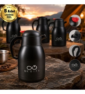 Logonuza Özel 5 Adet 5343 Çelik Termos 1500 ml Siyah Büyük Boy Kurumsal Termos