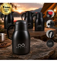Logonuza Özel 5 Adet 5343 Çelik Termos 1500 ml Siyah Büyük Boy Kurumsal Termos