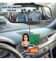 Kişiye Özel Karikatür Öğretmen Ayna Süsü – Araç İçi Öğretmene Hediye