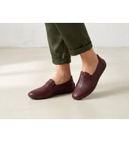 BEREN Hakiki Deri Bordo Kadın Babet Ortopedik Taban Lazer Delikli Slip-On Comfort Ayakkabı