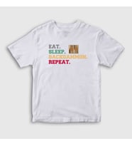 Presmono Unisex Çocuk Beyaz Eat Sleep Backgammon Repeat Tavla T-Shirt 418171tt (Beyaz)