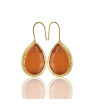 Kadir Jewellery 22 Ayar Altın Kaplama Damla Taşlı Küpe -El İşçiliği Ve Hipoalerjenik Küpe