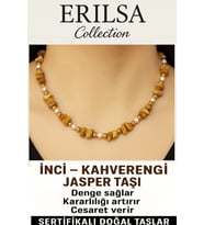 Sertifikalı Kırık Taşlı Model İnci – Kahverengi Jasper Taşı Kolye – Enerji ve Denge (Çok Renkli)