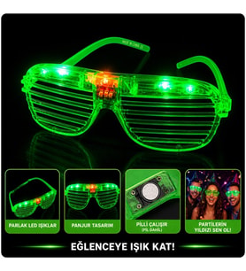 Nessiworld LED Işıklı Panjur Parti Gözlüğü Yeşil Renk Gözlük