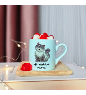 Kedi ( Meow ) Tasarımlı Kişiye Özel Yeşil Türk Kahvesi Fincanı