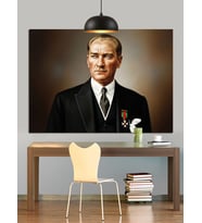 Resmi Kıyafetli Atatürk Portresi Dekoratif Kanvas - Mdf Ahşap Tablo
