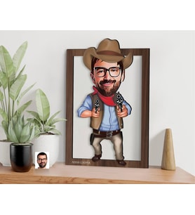 BK Gift Kişiye Özel Kovboy Karikatürlü 3D Ahşap Tablo-4, Sevgiliye Hediye, Arkadaşa Hediye, Doğum Günü Hediyesi