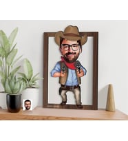 BK Gift Kişiye Özel Kovboy Karikatürlü 3D Ahşap Tablo-4, Sevgiliye Hediye, Arkadaşa Hediye, Doğum Günü Hediyesi