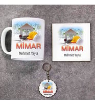 Mimar Kupa Bardak Altlık ve Anahtarlık Hediye Seti (Model 1)