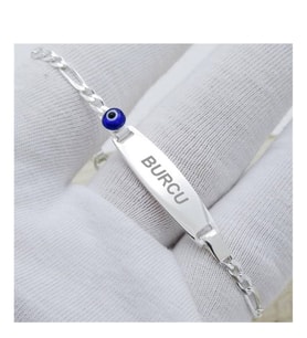 Nazarlı Unisex Gümüş İsimli Bebek Çocuk Künyesi