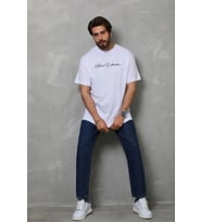 pilelistore- Erkek Baskılı T-Shirt Kısa Kol Bisiklet Yaka Regular Fit Rahat Kalıp Günlük Tişört - Be (Beyaz)