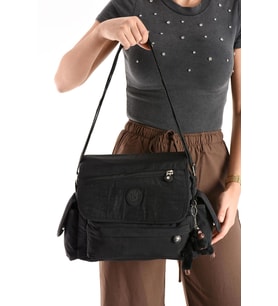 Çapraz Askılı Ultra Hafif Çok Cepli Bayan Omuz Çantası Siyah (Model: 571-6N)