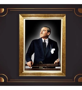 Özel Seri Paspartulu Çerçeveli Atatürk Tablo l401 (Gold)