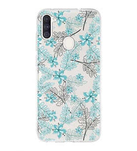 Samsung Galaxy A11  Uyumlu Kapak Floral Su Yeşili Tasarımlı Şeffaf Silikon Kılıf