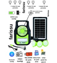Taşınabilir Güneş Enerjili Aydınlatma Sistemi – Solar Panel, USB Şarj, Fan, Bluetooth, Radyo
