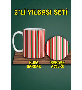 Yılbaşı Temalı Kupa ve Bardak Altlığı Seti