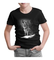 Wolf Howling at the Moon Realistic Siyah Çocuk Tshirt