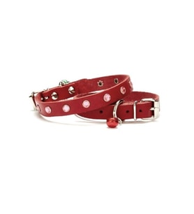 Cattie Gerçek Deriden El Yapımı Taşlı Kedi Boyun Tasması 1x18-22cm - Red