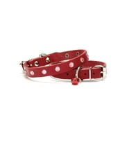 Cattie Gerçek Deriden El Yapımı Taşlı Kedi Boyun Tasması 1x18-22cm - Red
