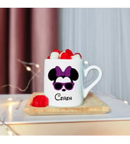 Minnie Mouse Tasarımlı Ahşap Tabaklı Kişiye Özel Türk Kahvesi Fincanı