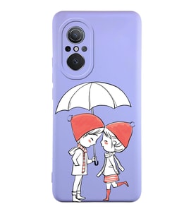 Huawei Nova 9SE Uyumlu Lansman Kılıf Aşk Tasarımlı İçi Kadife Kapak-Lila (Şeffaf)