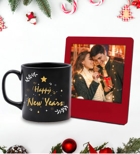 Yılbaşına Özel Kırmızı İnstagram Çerçeve & Happy New Years Kupa Hediye Seti