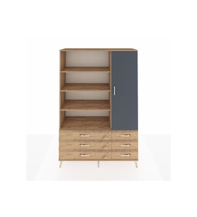 Hyperion Dolap 8 Raflı 6 Çekmeceli Tek Kapaklı  132x44x195 Çam-Antrasit/Çam