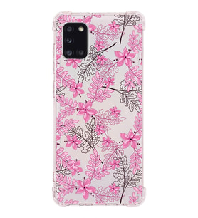 Samsung Galaxy A31 Uyumlu Köşe Korumalı Antişok Kapak Floral Pembe Tasarımlı Şeffaf  Kılıf