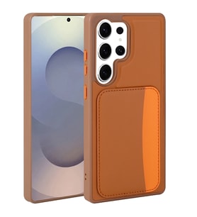 Galaxy S24 Ultra Kılıf Kartlıklı X-Kart Deri Görünümlü High Quality Silikon Kapak (Kahverengi)