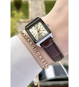 Casio CSISTE46 Kadranı Sarı Kordonu Kahverengi Renk Hediye Paketli Kadın Kol Saati ve Bileklik