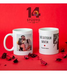 Stüdyo 14 Kişiye Özel 2 Fotoğraf ve Mesaj Alanlı Tasarlanabilir Kupa -Mug ( Sevgiliye - Arkadaşa Hediye )