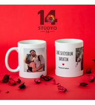 Stüdyo 14 Kişiye Özel 2 Fotoğraf ve Mesaj Alanlı Tasarlanabilir Kupa -Mug ( Sevgiliye - Arkadaşa Hediye )