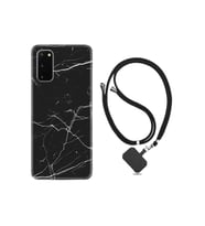 Samsung Galaxy S20 Fe Kılıf Desenli Silikon Boyun Askılı Siyah Mermer 1299
