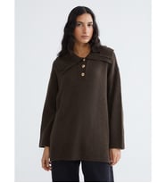 LCW Modest Bej Polo Yaka Kadın Triko Kazak