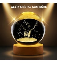 LED Işıklı Geyikli Kristal Küre Ahşap Standlı Modern Dekor Lamba