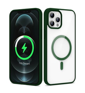 Lexroo iPhone 12 Pro Max Kılıf M-safe Wireless Şarj Özellikli Silikon Ege Kılıf - Koyu Yeşil