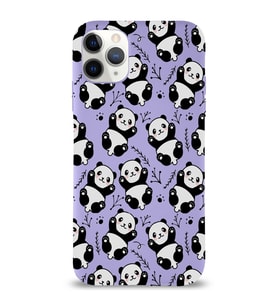 Apple iPhone 11 Pro Max Uyumlu Lansman Kılıf Panda Tasarımlı İçi Kadife Kapak-Lila (Şeffaf)