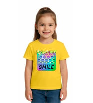 Unisex Smile Baskılı Çocuk Tişört pamuklu penye kumaş (Sarı)
