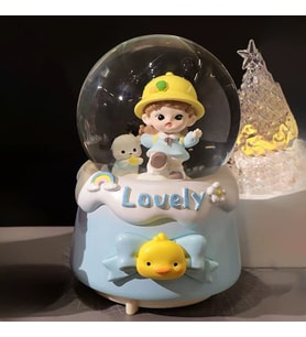 Lovely Kız Figürlü Temalı Işıklı Müzikli Püskürtmeli Büyük Boy Kar Küresi (Sarı)