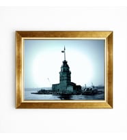Tablore Altın Çerçeveli Kız Kulesi Tablosu İstanbul Temalı Salon Duvar Dekorasyonu