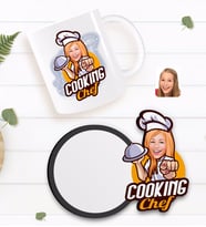 BK Gift Kişiye Özel Kadın Chef Karikatürlü Beyaz Kupa ve Ahşap Bardak Altlığı Hediye Seti-15