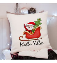Mutlu Yıllar & Merry Christmas & Yılbaşı & Noel Baba Tasarımlı Yastık
