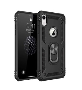 Uyumlu Model Apple iPhone XR 6.1 Kılıf Yüzüklü Zırh Tank Vega (Siyah)