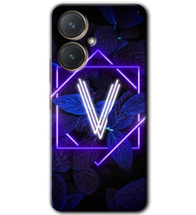 Vivo Y27 Kılıf HD Desen Baskılı Kılıf - Dark Neon Yaprak V Harfi